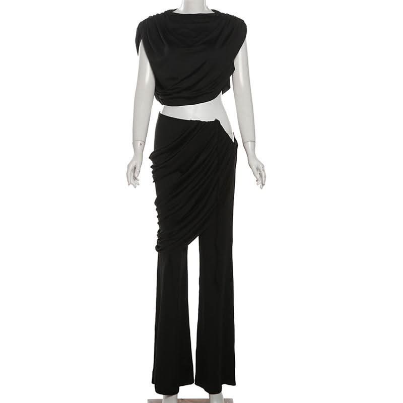 Cap sleeve ruched solid pant set