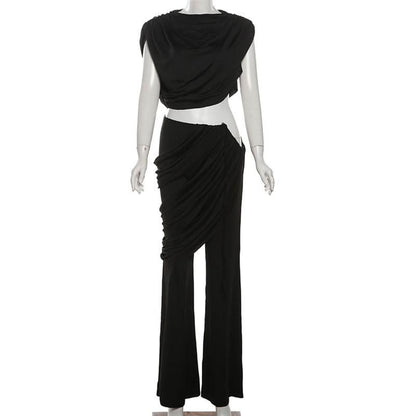 Cap sleeve ruched solid pant set