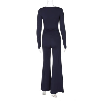 Long sleeve ruched high rise pant set-final-sale