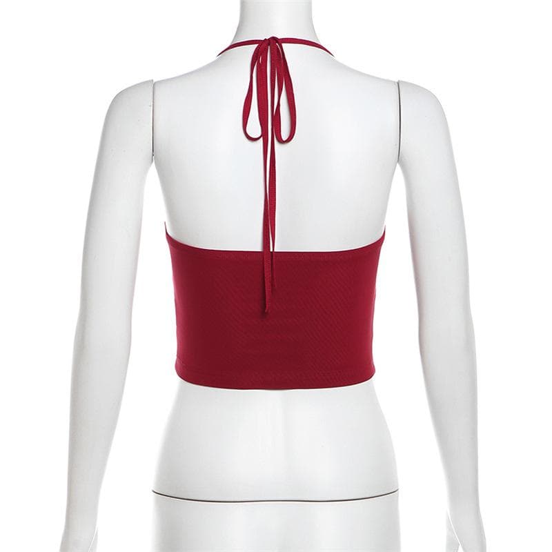 Halter ruched hollow out beaded cut out top