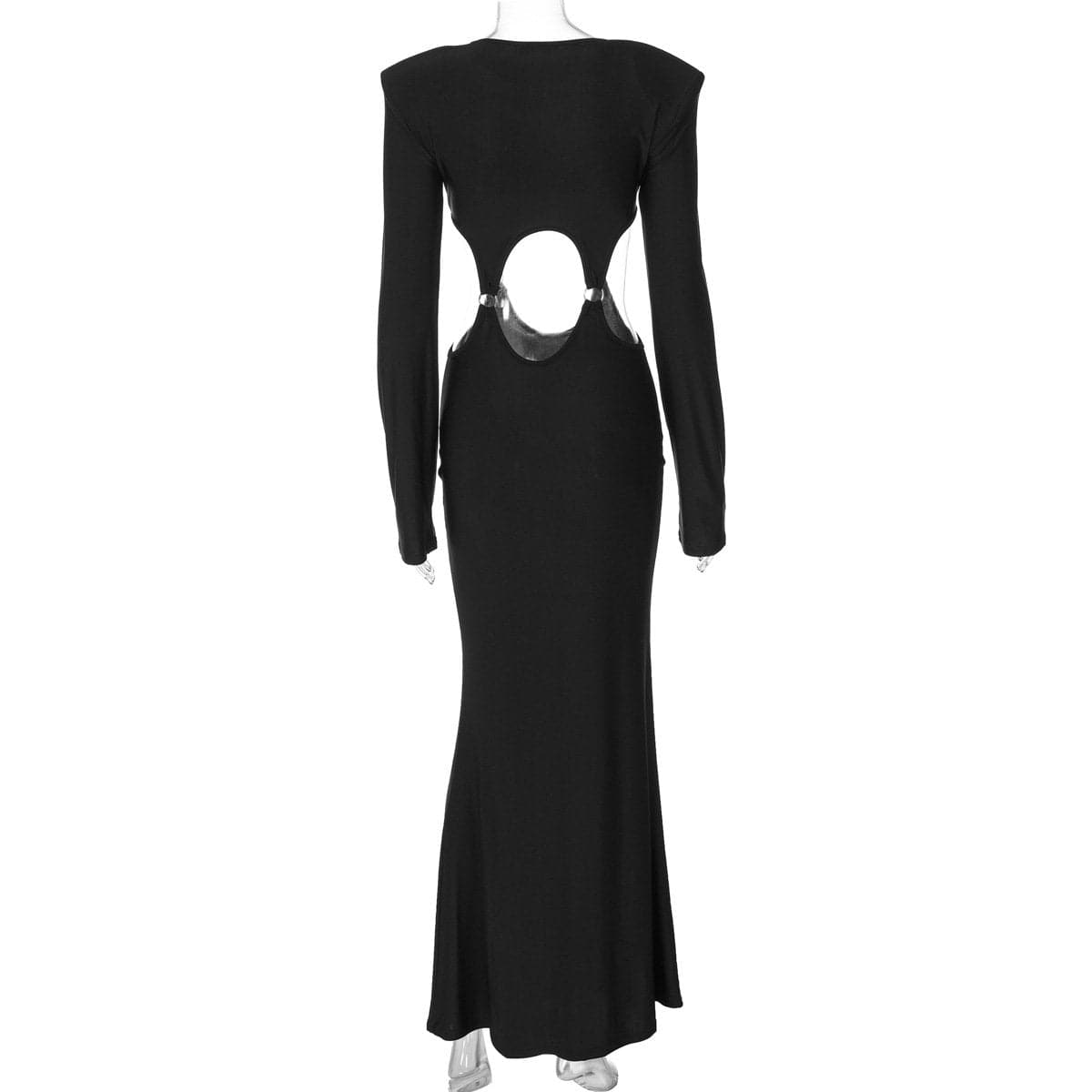 Long sleeve hollow out o ring padded cut out maxi dress