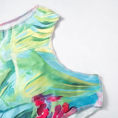 Print stitch backless hollow out tank cut out maxi dress