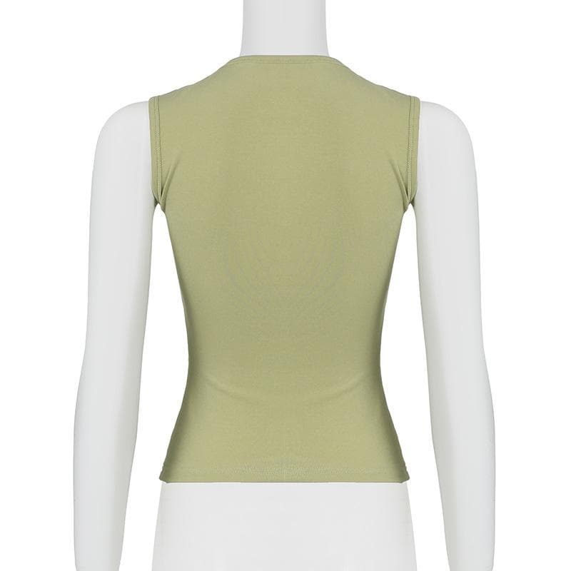 Notch neck print contrast tank top