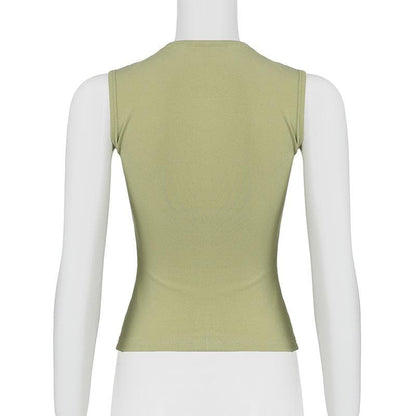 Notch neck print contrast tank top