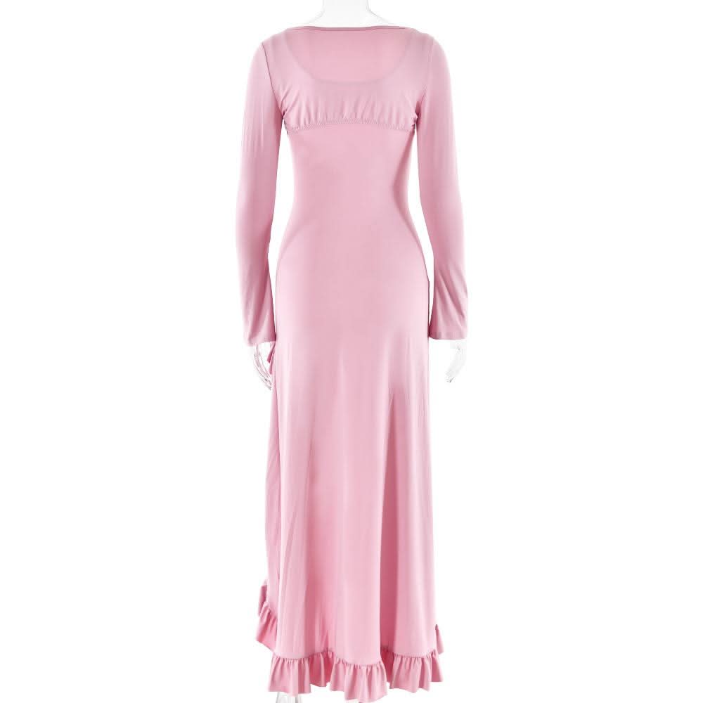 Long sleeve ruffle slit lace hem shrug 2 piece maxi dress