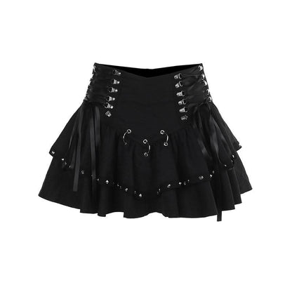 Lace up self tie o ring mini skirt