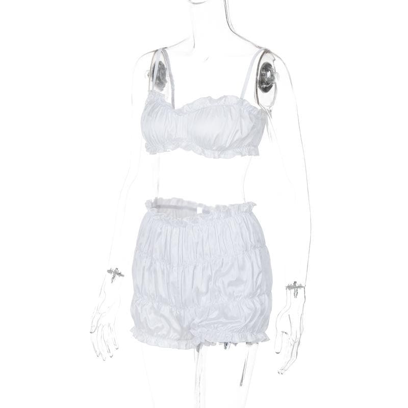 Smocked ruched solid cami pant set