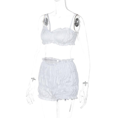 Smocked ruched solid cami pant set