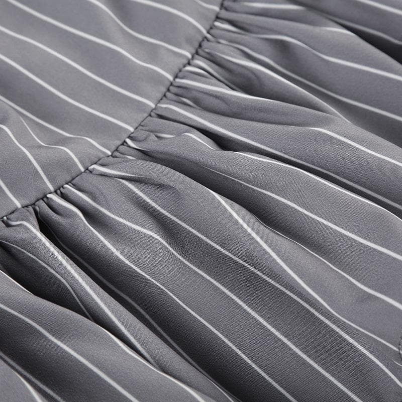 Drawstring ruched lace hem striped mini skirt