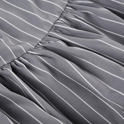 Drawstring ruched lace hem striped mini skirt