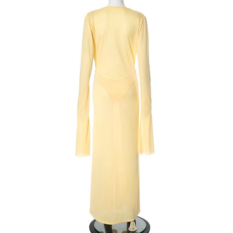 Long sleeve v neck button maxi dress