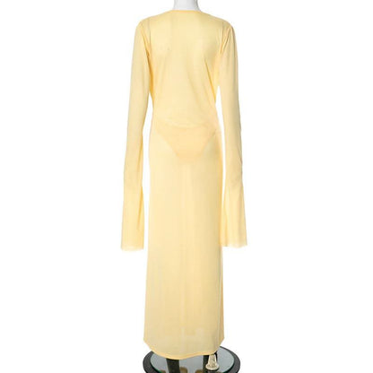 Long sleeve v neck button maxi dress