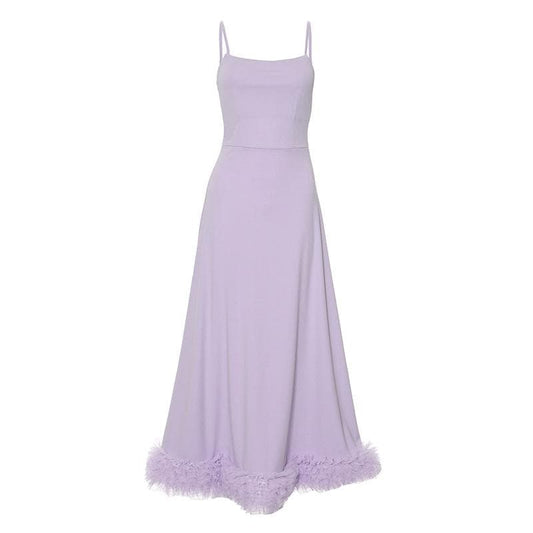 U neck ruffle backless cami maxi dress