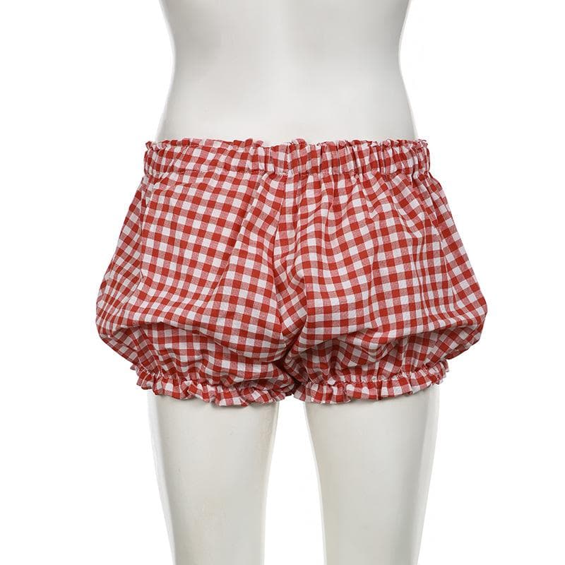 Plaid print bowknot short pant
