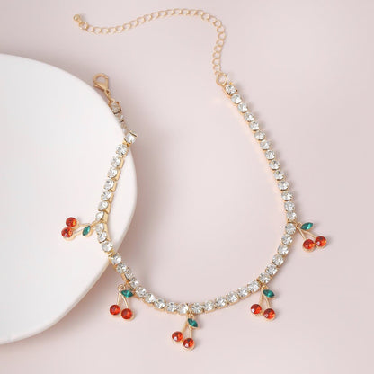 Cherry pendant rhinestone necklace