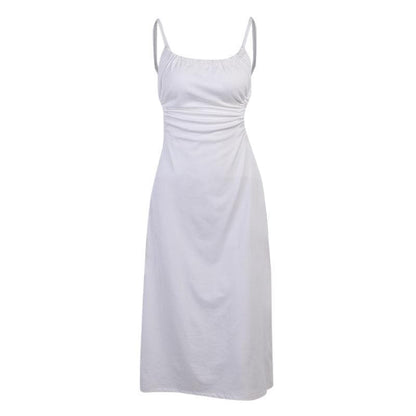 Open tie back solid midi dress