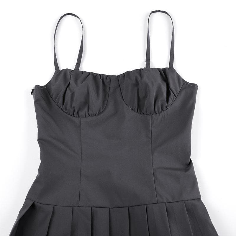 Sweetheart neck ruched pleated zip-up cami mini dress