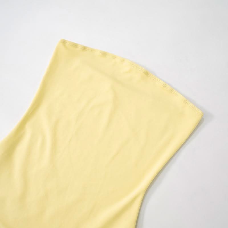 High slit ruched backless solid tube maxi dress