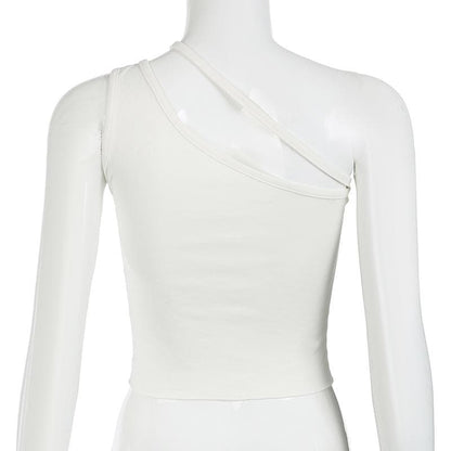 One shoulder print metal applique top