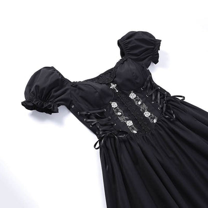 Puff sleeve short sleeve embroidery mini dress