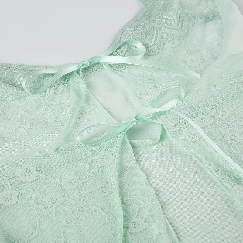 Lace mesh patchwork knotted solid cami top
