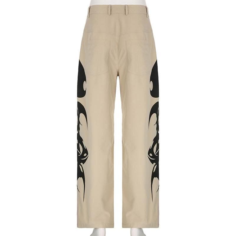 Abstract high rise button pocket contrast straight leg pant-final-sale