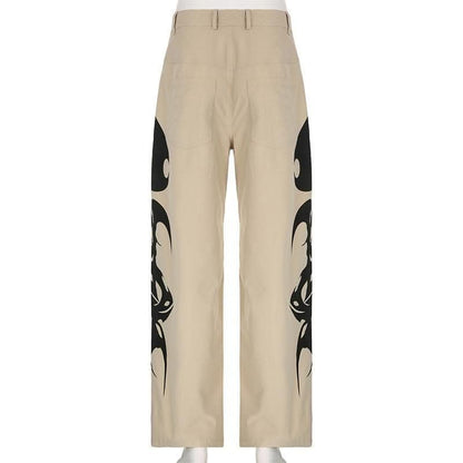 Abstract high rise button pocket contrast straight leg pant-final-sale
