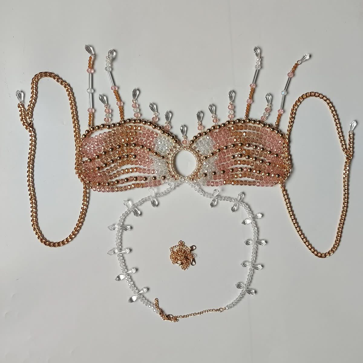 Halter crystal beaded tassels hollow out crop cut out top