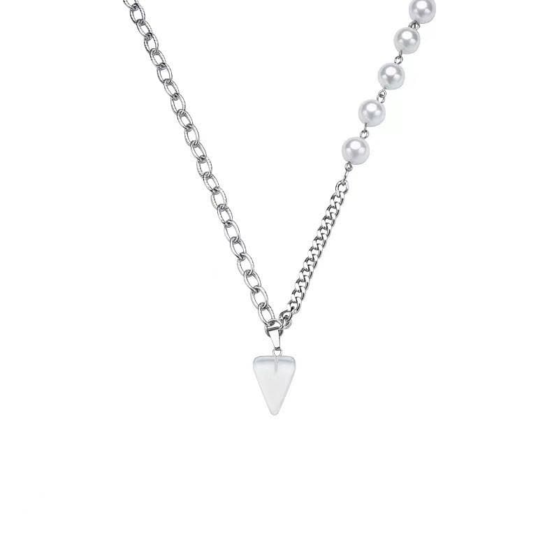 Faux pearl pendant chain necklace