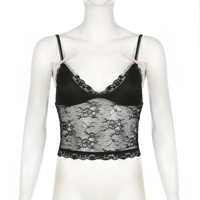 Bowknot v neck lace backless cami top