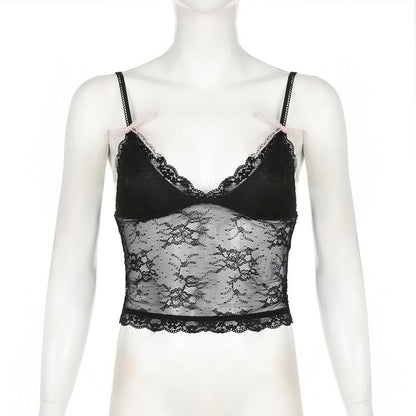 Bowknot v neck lace backless cami top