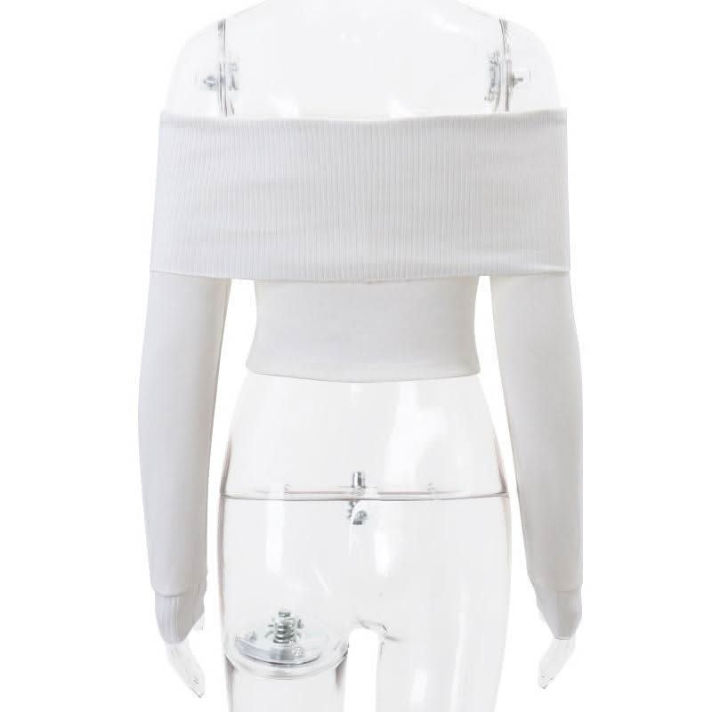 Off shoulder long sleeve knitted solid top