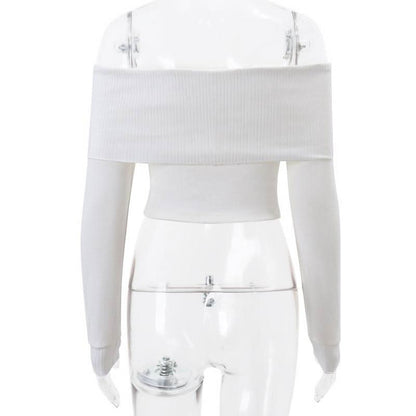 Off shoulder long sleeve knitted solid top