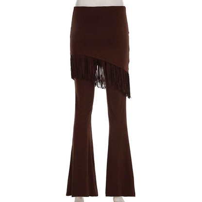 Rivet tassels patchwork low rise pant