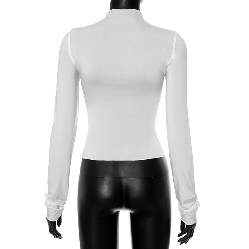 Bowknot contrast high neck long sleeve ruffle top