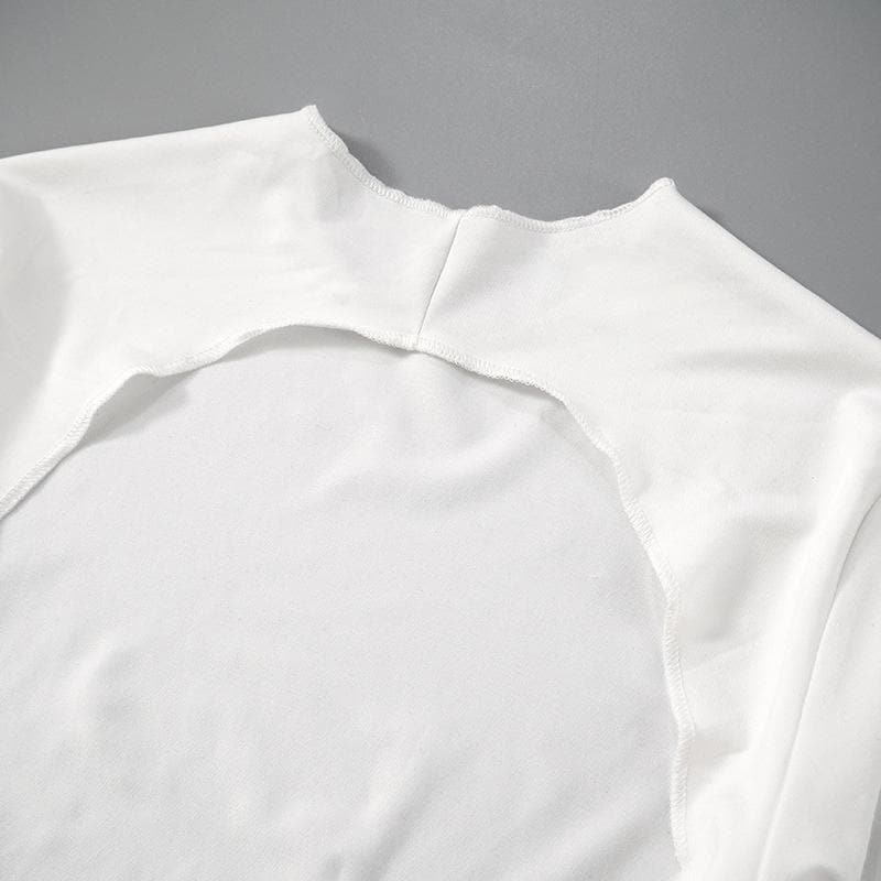 Self tie backless solid long sleeve crewneck top