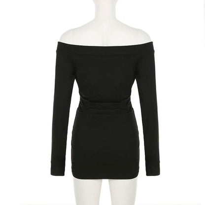 Off shoulder long sleeve beaded ruched mini dress