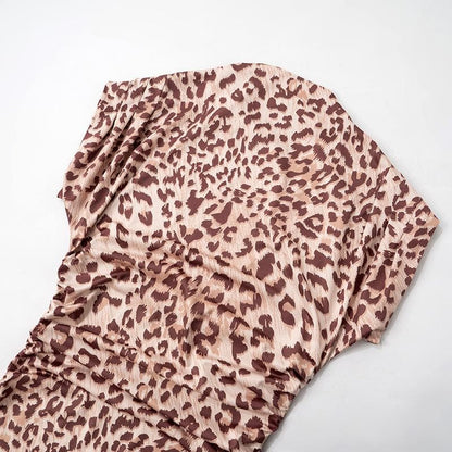 Short sleeve leopard print ruched mini dress