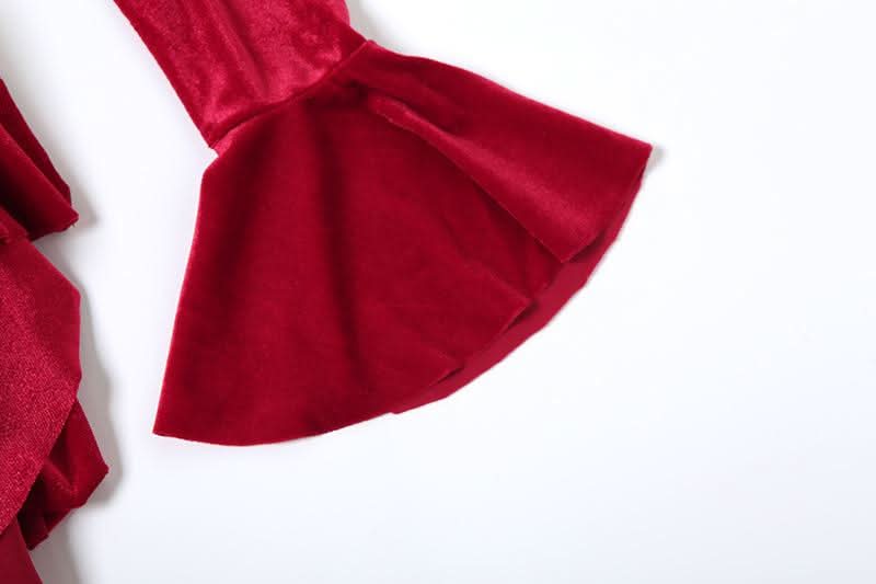 Halter long sleeve off shoulder velvet mini dress