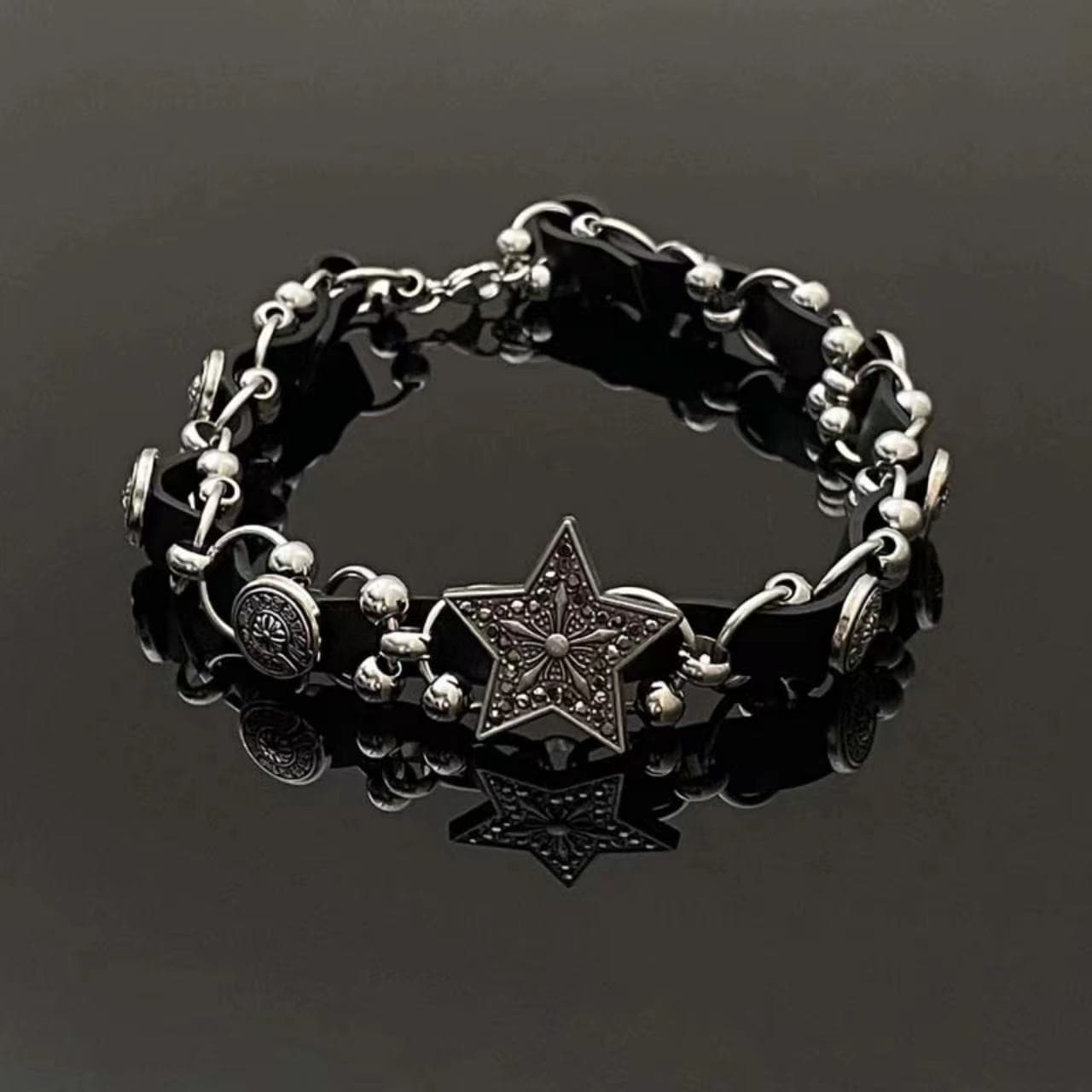 Star decor PU leather adjustable choker necklace