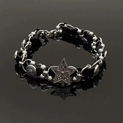 Star decor PU leather adjustable choker necklace
