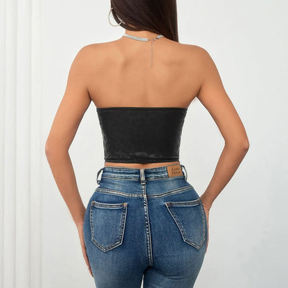 Lace hem sweetheart neck leopard print tube top
