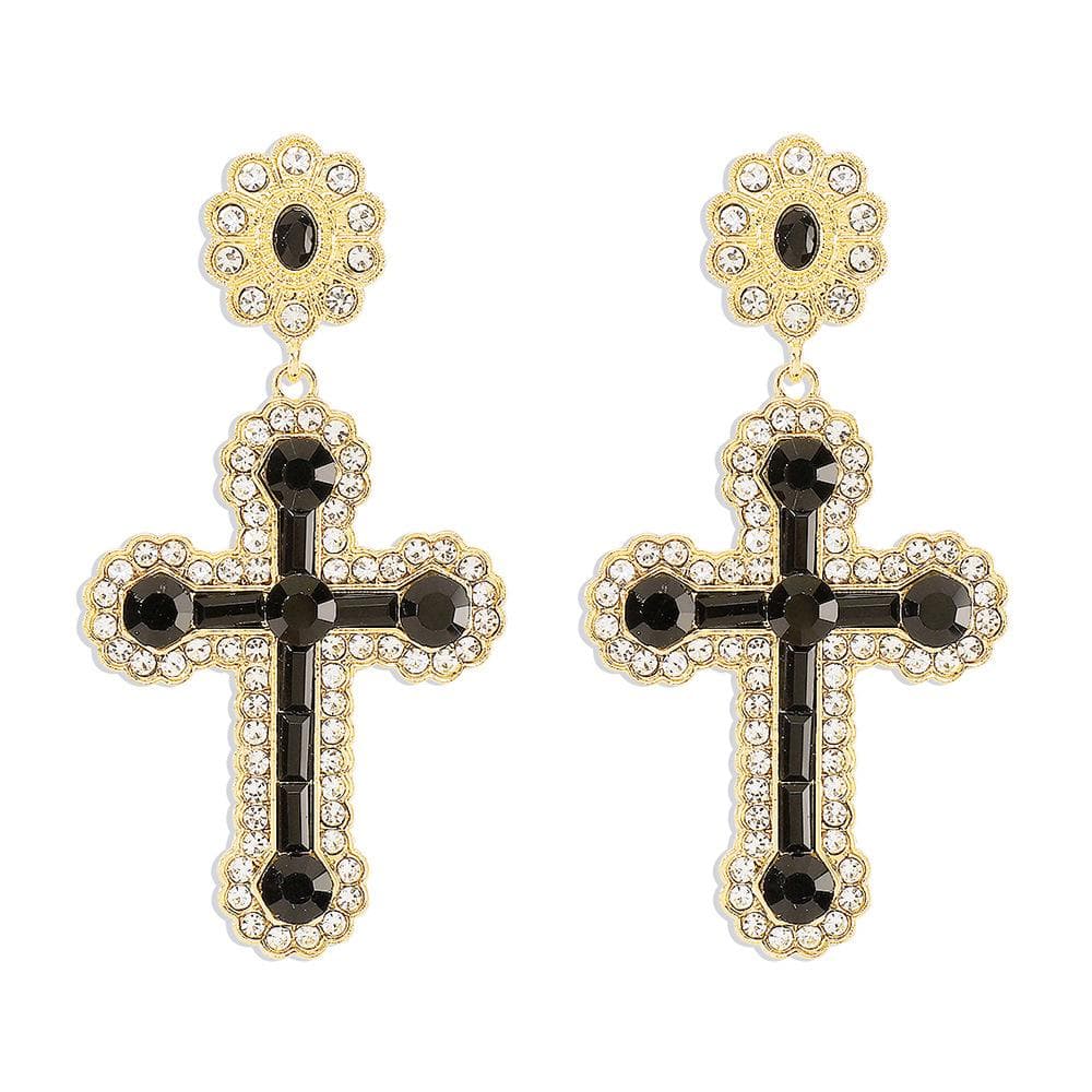 Rhinestone cross decor stud earrings