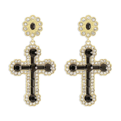 Rhinestone cross decor stud earrings