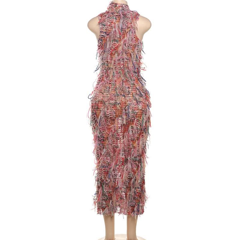 Sleeveless textured ruffle midi dress