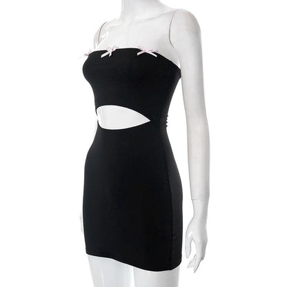Hollow out bowknot solid backless tube cut out mini dress