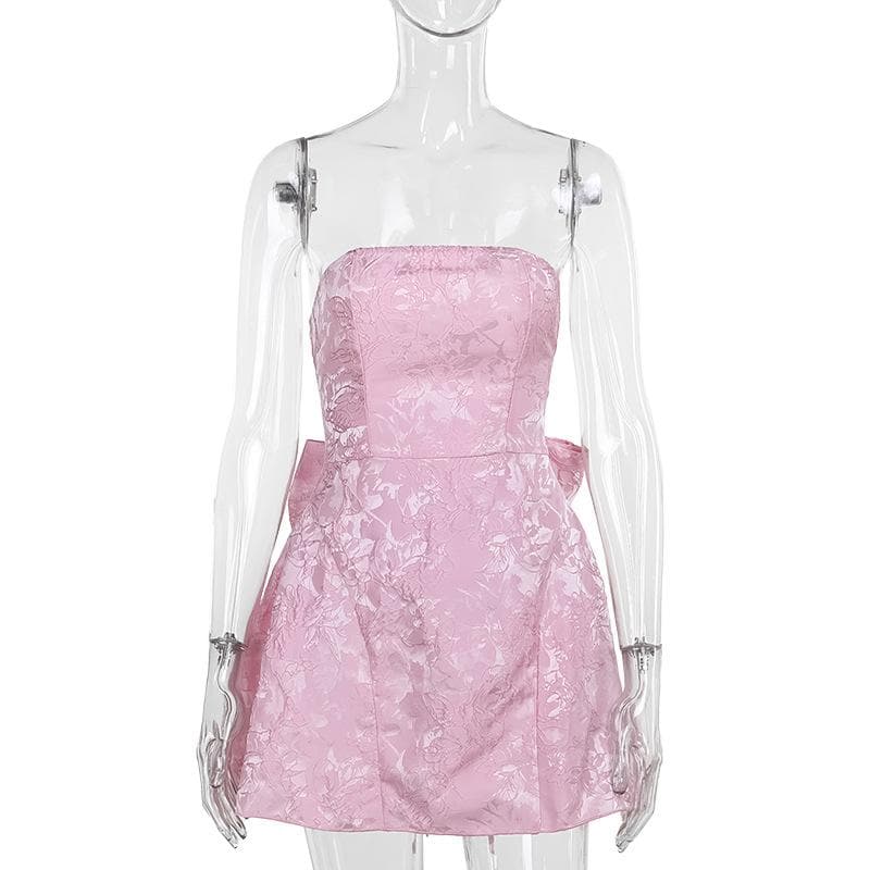 Textured bowknot lace up tube mini dress
