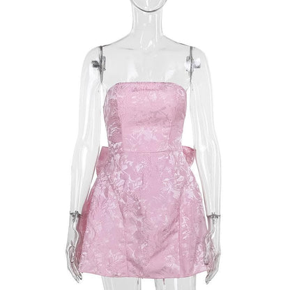 Textured bowknot lace up tube mini dress