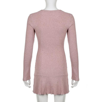 Ribbed solid long sleeve ruffle shrug tube mini dress