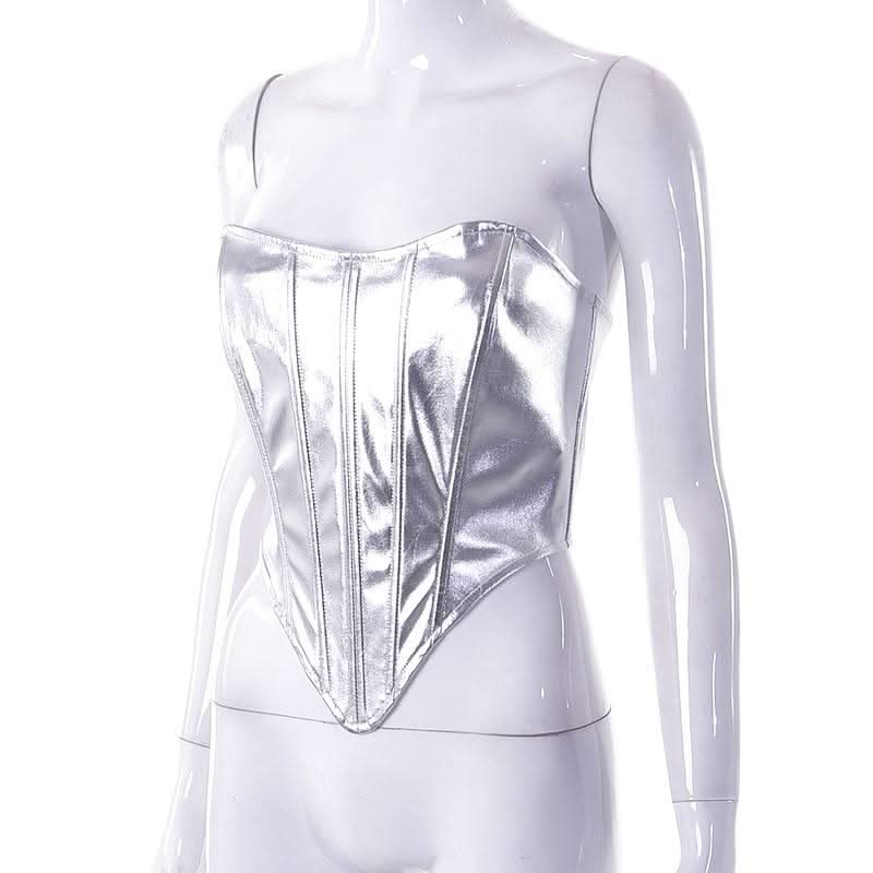 Metallic lace up corset backless tube top